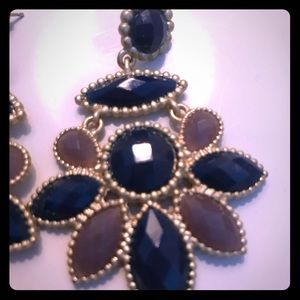 Blue and taupe/grey stone chandelier earrings